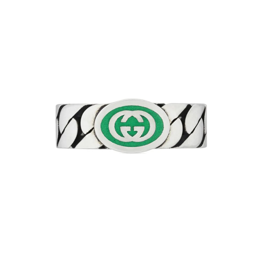 Gucci Interlocking Sterling Silver Green Enamel Band Ring D sold by Jura Watches product image thumbnail 2