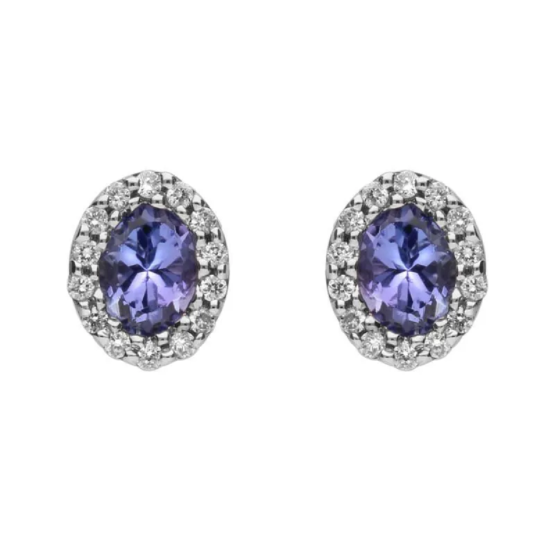 18ct White Gold Tanzanite Diamond Oval Stud Earrings sold by Jura Watches