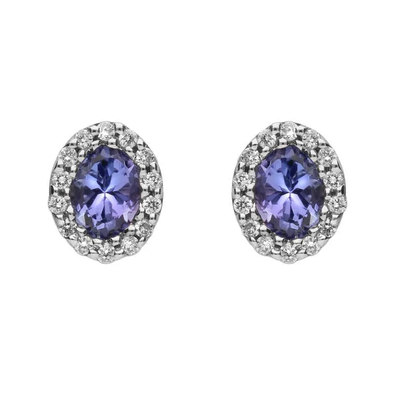 18ct White Gold Tanzanite Diamond Oval Stud Earrings sold by Jura Watches