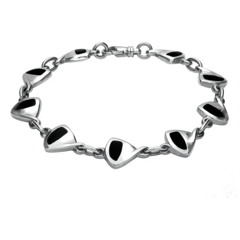 Sterling Silver Whitby Jet 9 Stone Freeform Bracelet D sold by Jura Watches