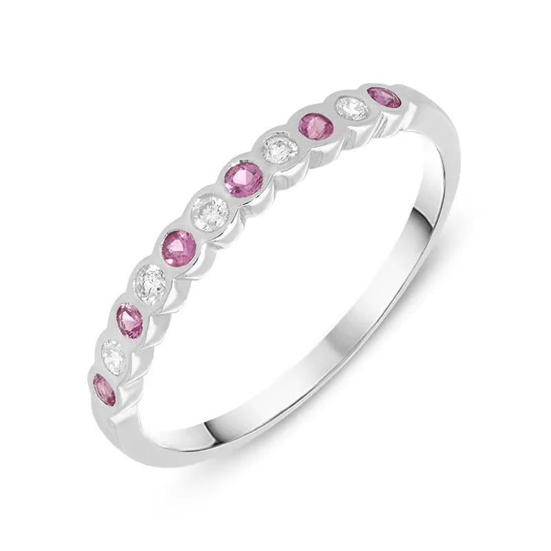 18ct White Gold Pink Sapphire Diamond Half Eternity Ring sold by Jura Watches