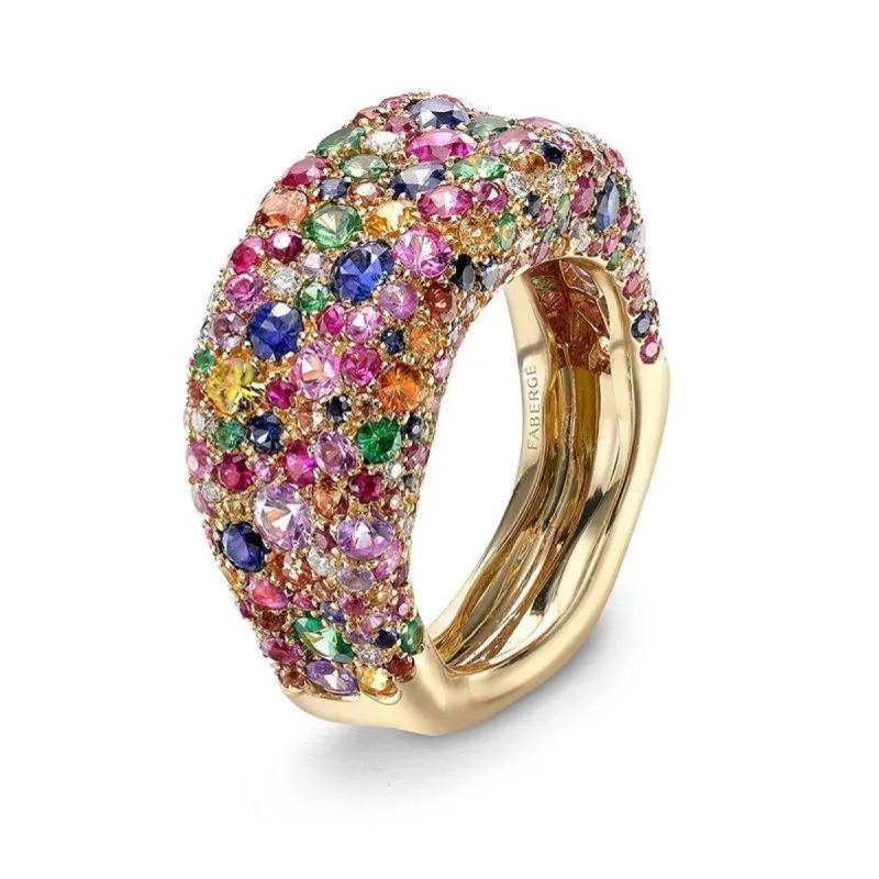Faberge Emotion 18ct Yellow Gold Multi-Coloured Thin Ring sold by Jura Watches