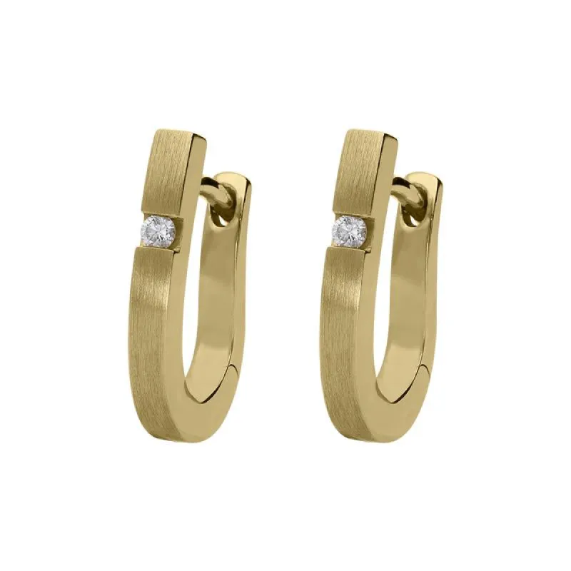 18ct Yellow Gold 0.04ct Diamond Satin Hoop Earrings D sold by Jura Watches