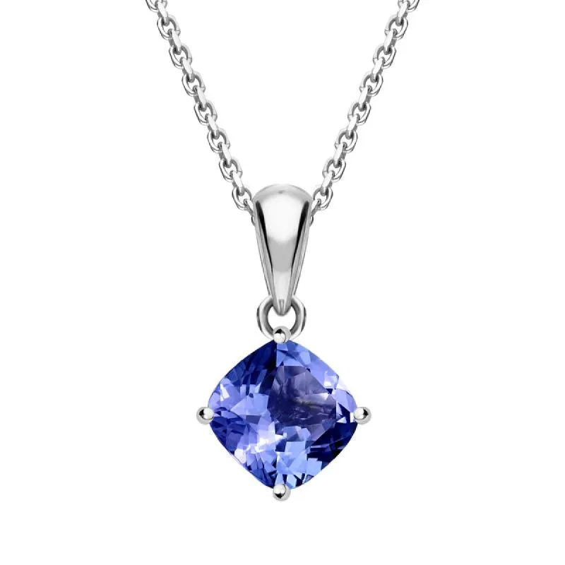 18ct White Gold 1.00ct Tanzanite Cushion Cut Solitaire Necklace D sold by Jura Watches