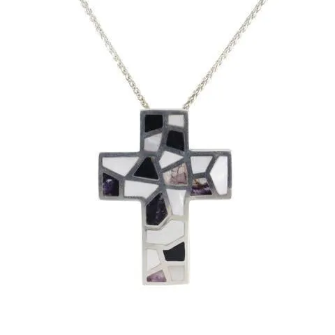 Sterling Silver Blue John and Mother of Pearl Chunky Cross Necklace D sold by Jura Watches