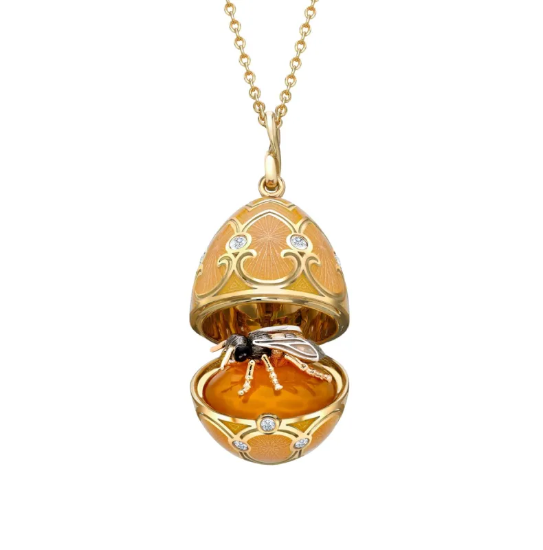 Faberge Heritage 18ct Yellow Gold Diamond Guilloche Enamel Bee Surprise Locket sold by Jura Watches