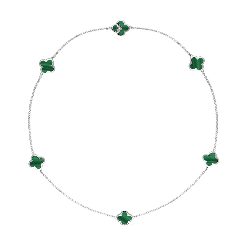 Sterling Silver Malachite Bloom Six Stone Four Leaf Clover Chain Necklet D sold by Jura Watches