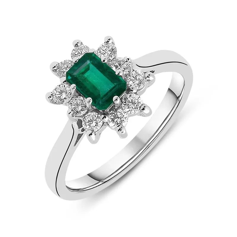 18ct White Gold Emerald Diamond Baguette Cut Cluster Ring sold by Jura Watches