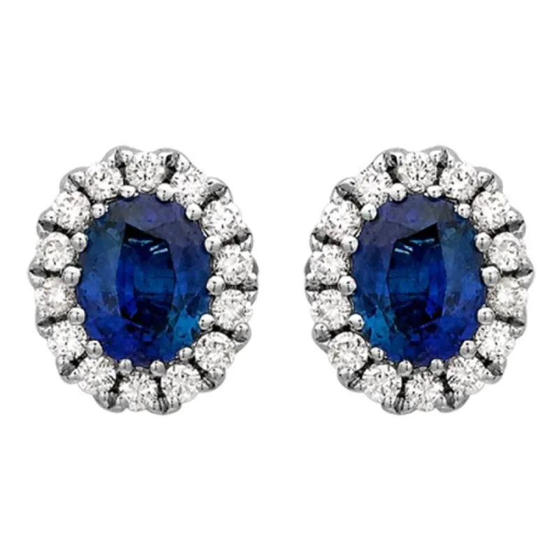 18ct White Gold 0.86ct Sapphire and Diamond Oval Stud Earrings sold by Jura Watches