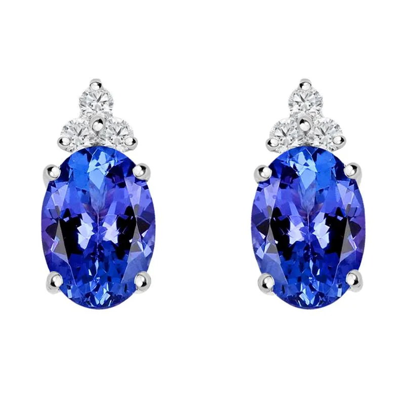 18ct White Gold 0.90ct Tanzanite Diamond Oval Stud Earrings D sold by Jura Watches