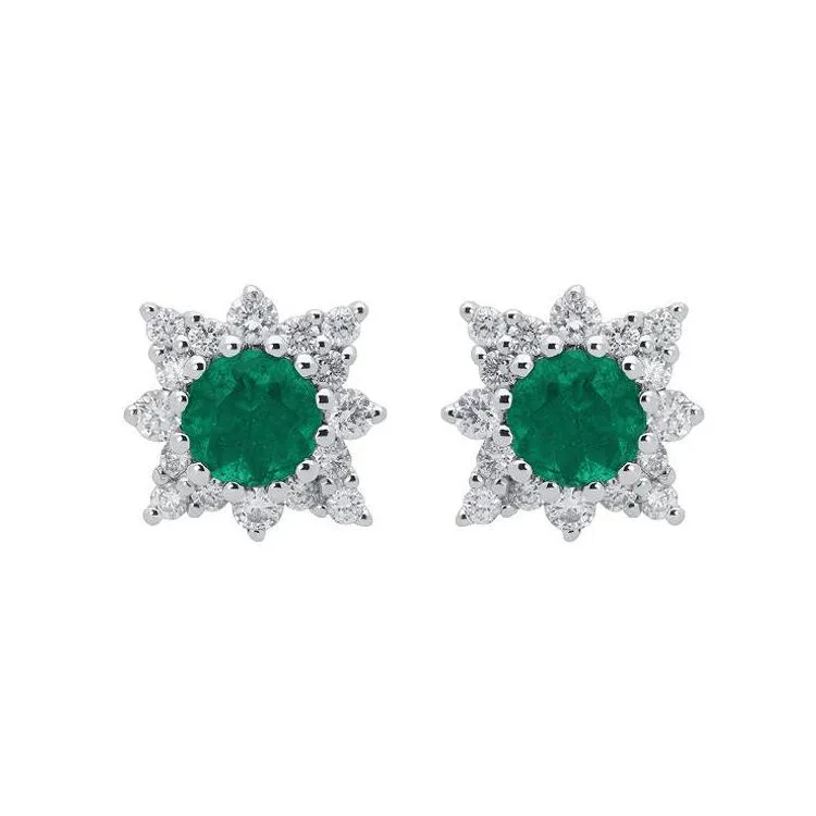 18ct White Gold 0.51ct Emerald Diamond Round Star Stud Earrings D sold by Jura Watches