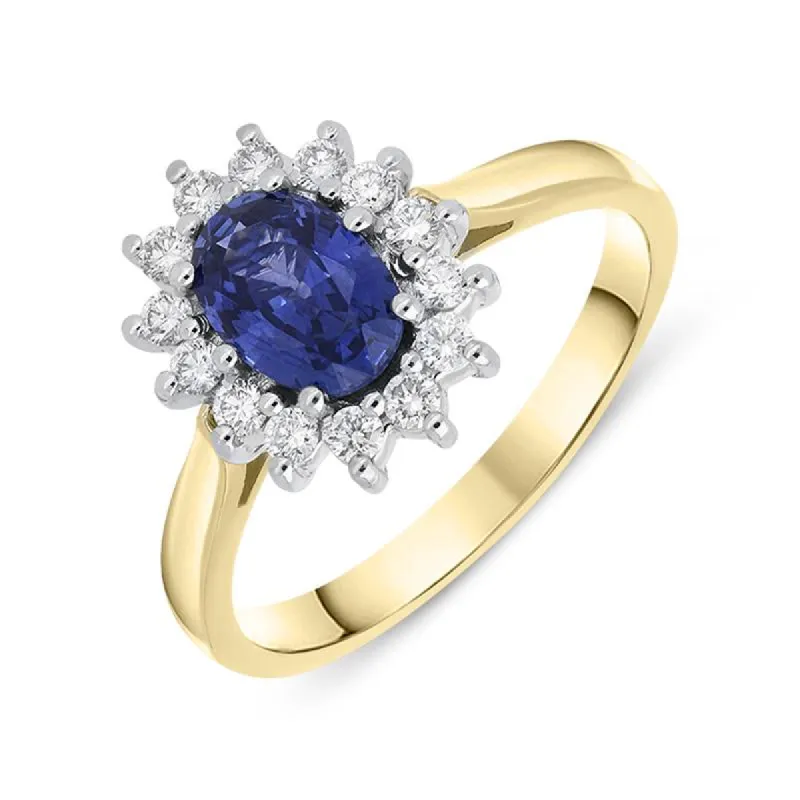 18ct Yellow Gold 0.96ct Sapphire Diamond Oval Cluster Ring sold by Jura Watches