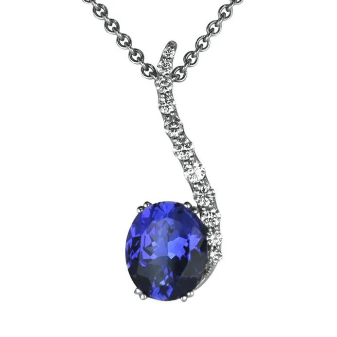18ct White Gold 4.74ct Tanzanite 0.45ct Diamond Oval Cut Necklace sold by Jura Watches