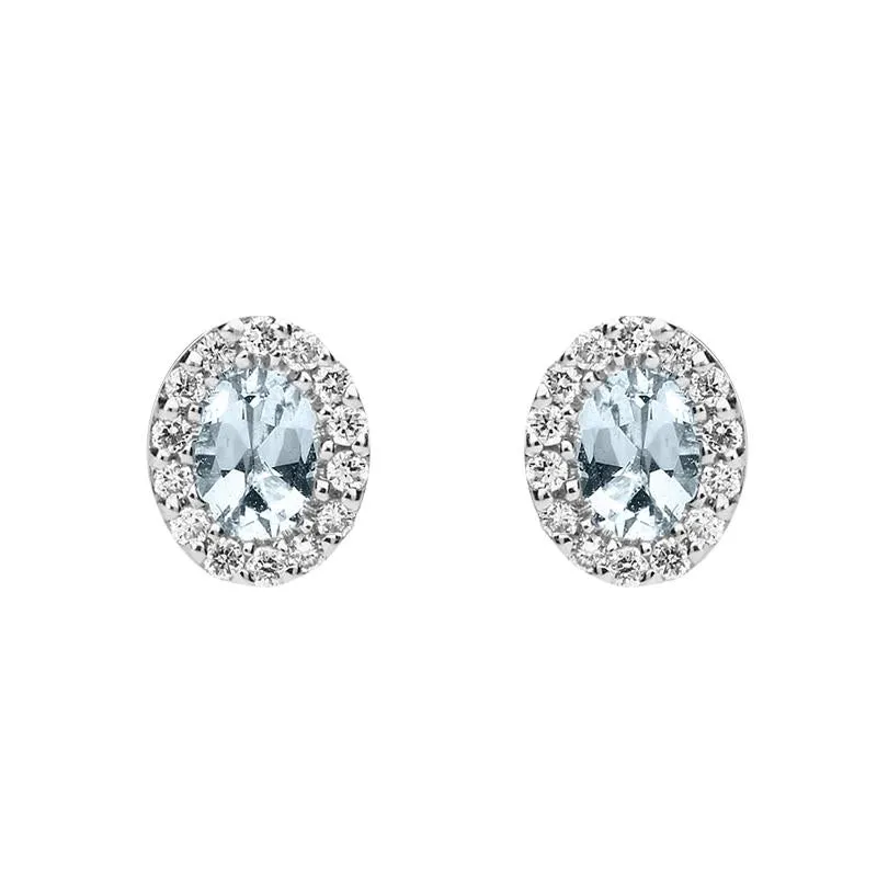 18ct White Gold 0.32ct Aquamarine Diamond Oval Cut Stud Earrings sold by Jura Watches