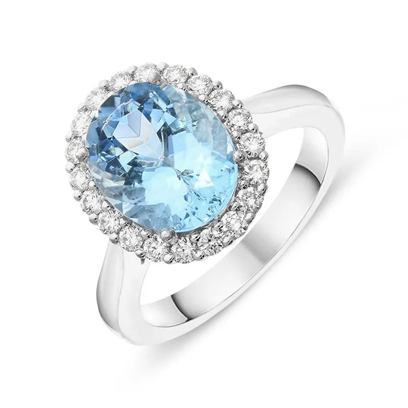 18ct White Gold 3.13ct Aquamarine 0.42ct Diamond Halo Ring sold by Jura Watches