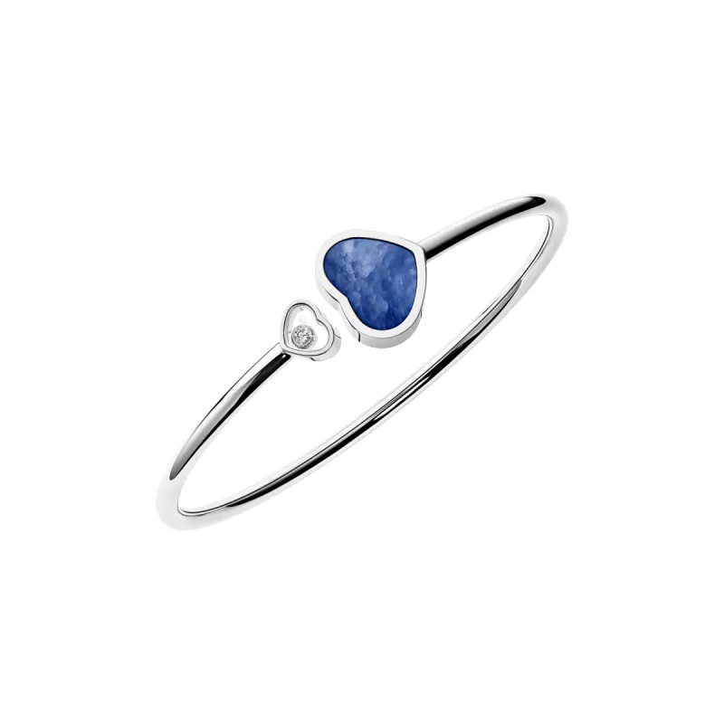 Chopard Happy Hearts 18ct White Gold Blue Mother of Pearl 0.05ct Diamond Bangle sold by Jura Watches
