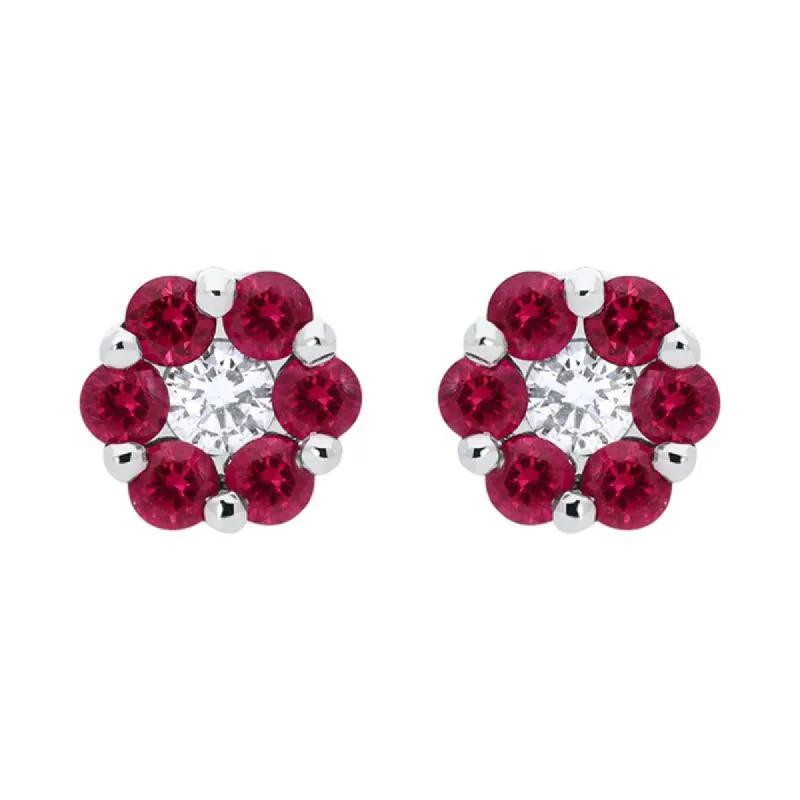18ct White Gold 0.41ct Ruby Diamond Floral Cluster Earrings sold by Jura Watches