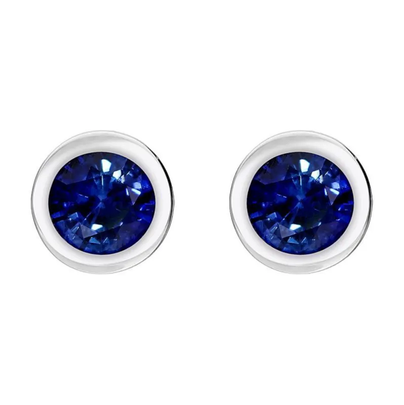 18ct White Gold Sapphire Bezel Set Solitaire Stud Earrings sold by Jura Watches