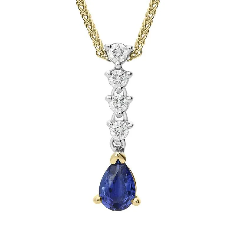 18ct Yellow Gold 0.43ct Sapphire Diamond Pear Necklace D sold by Jura Watches