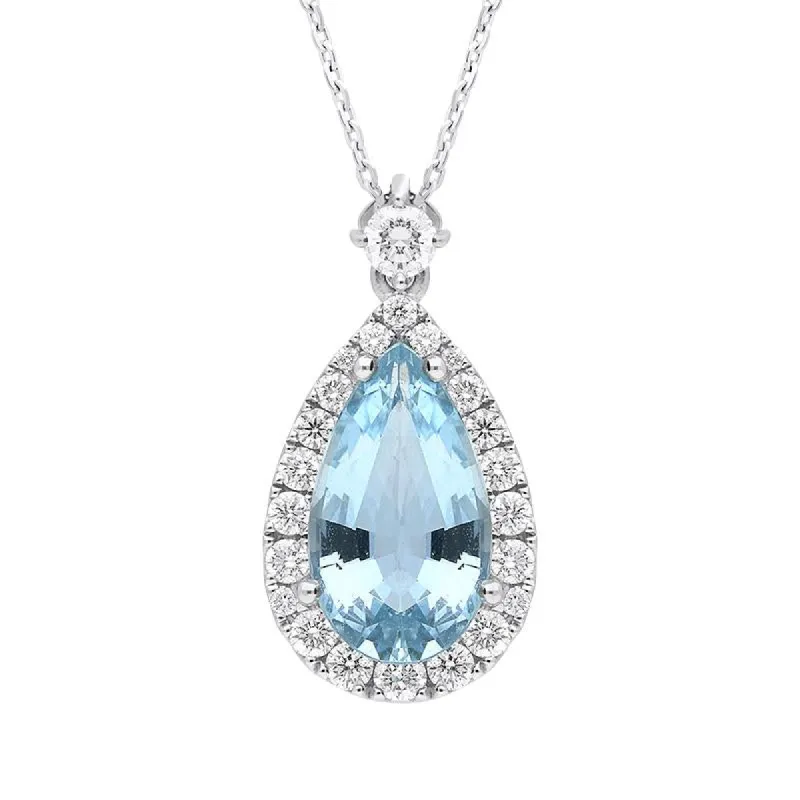 18ct White Gold Aquamarine Diamond Pear Cut Cluster Necklace sold by Jura Watches