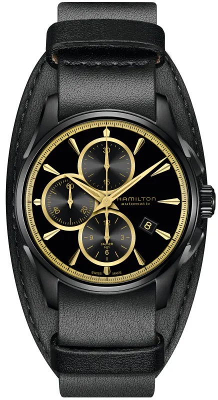 Hamilton Watch Jazzmaster Auto Chrono Black & Gold made by Jura Watches