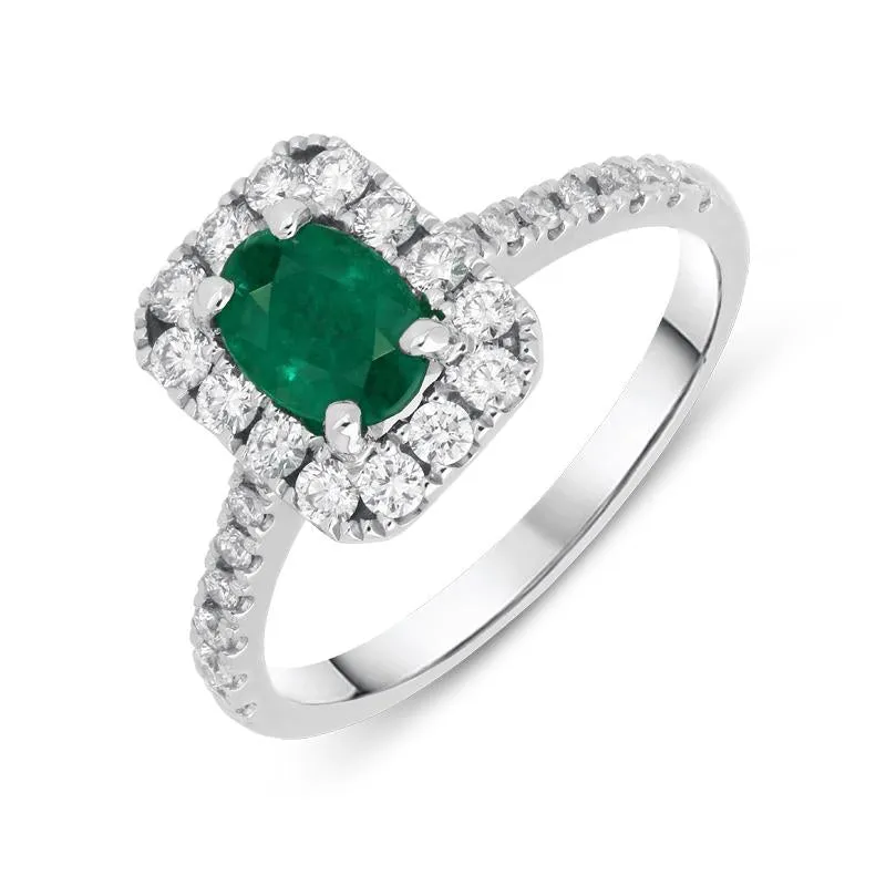 18ct White Gold 0.75ct Emerald Diamond Oval Cut Ring sold by Jura Watches