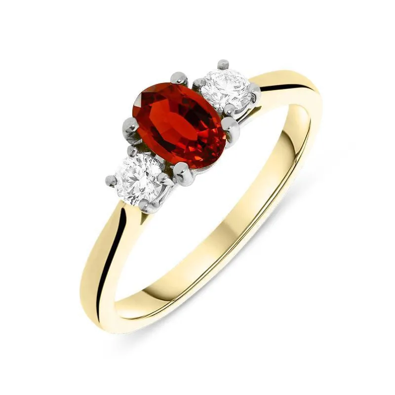 18ct Yellow Gold Ruby and Diamond Trilogy Ring sold by Jura Watches