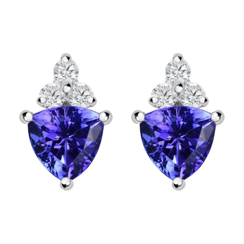 18ct White Gold 0.71ct Tanzanite Diamond Triangle Stud Earrings D sold by Jura Watches