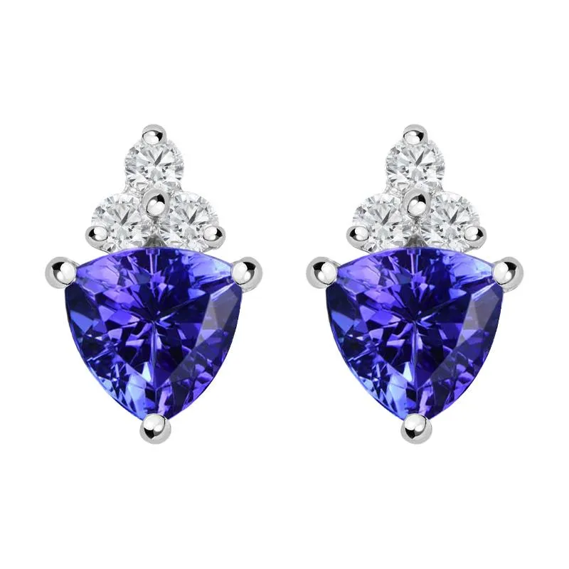 18ct White Gold 0.71ct Tanzanite Diamond Triangle Stud Earrings D sold by Jura Watches