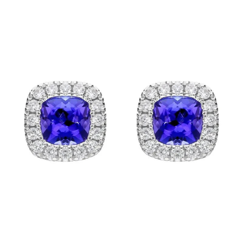 18ct White Gold 1.25ct Tanzanite 0.21ct Diamond Cushion Cut Stud Earrings sold by Jura Watches