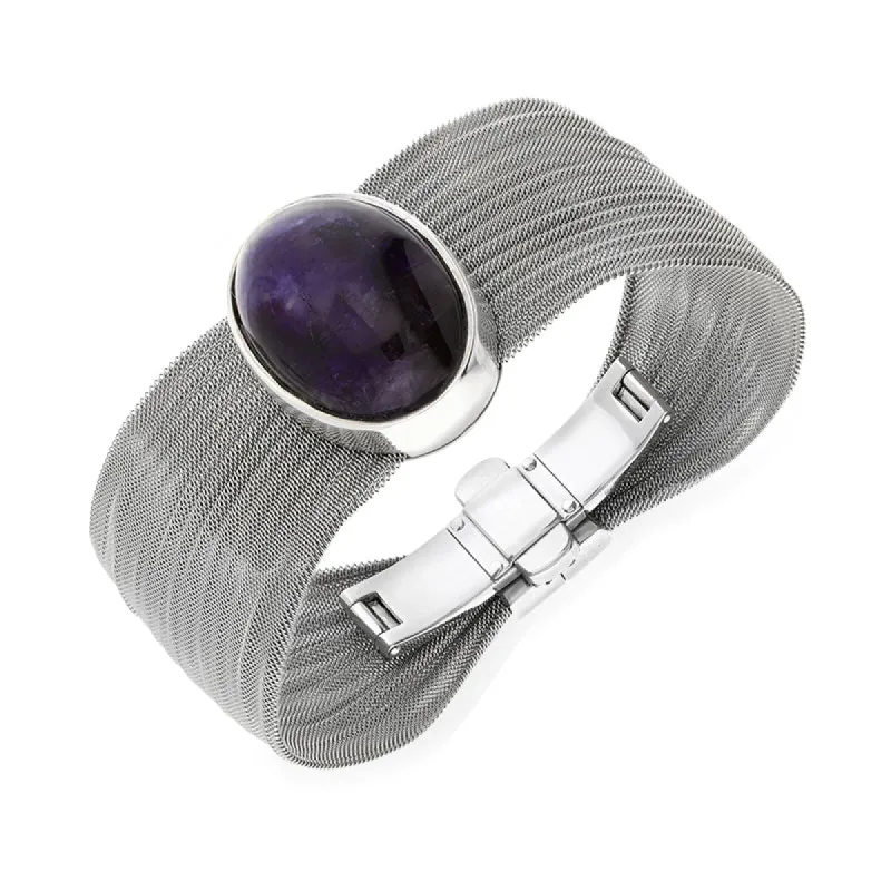 Sterling Silver Blue John Oval Mesh Bangle D sold by Jura Watches