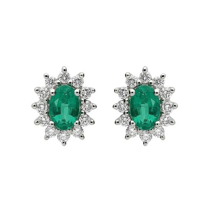 18ct Yellow Gold Emerald Diamond Floral Cluster Stud Earrings sold by Jura Watches