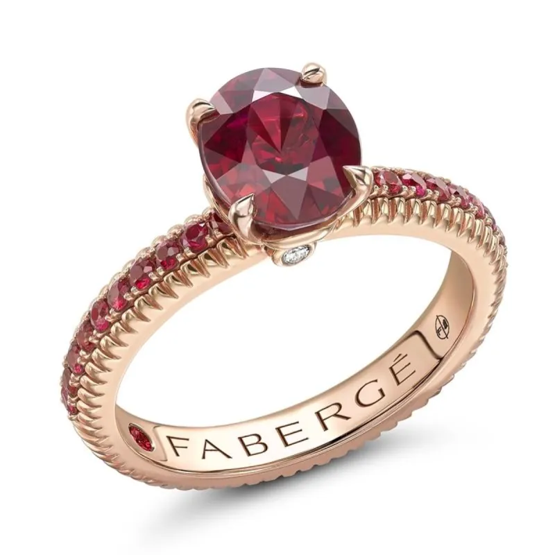 Faberge Colours of Love 18ct Rose Gold Ruby Fluted Ring sold by Jura Watches