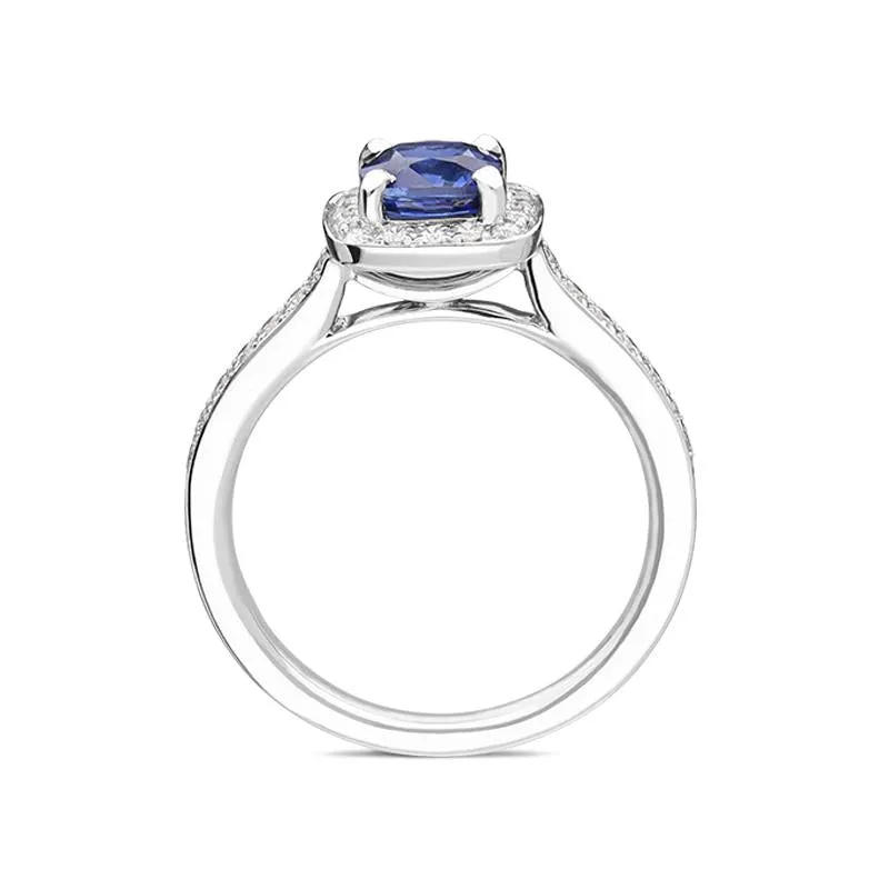 18ct White Gold 1.00ct Sapphire and Diamond Halo Ring D sold by Jura Watches product image thumbnail 2