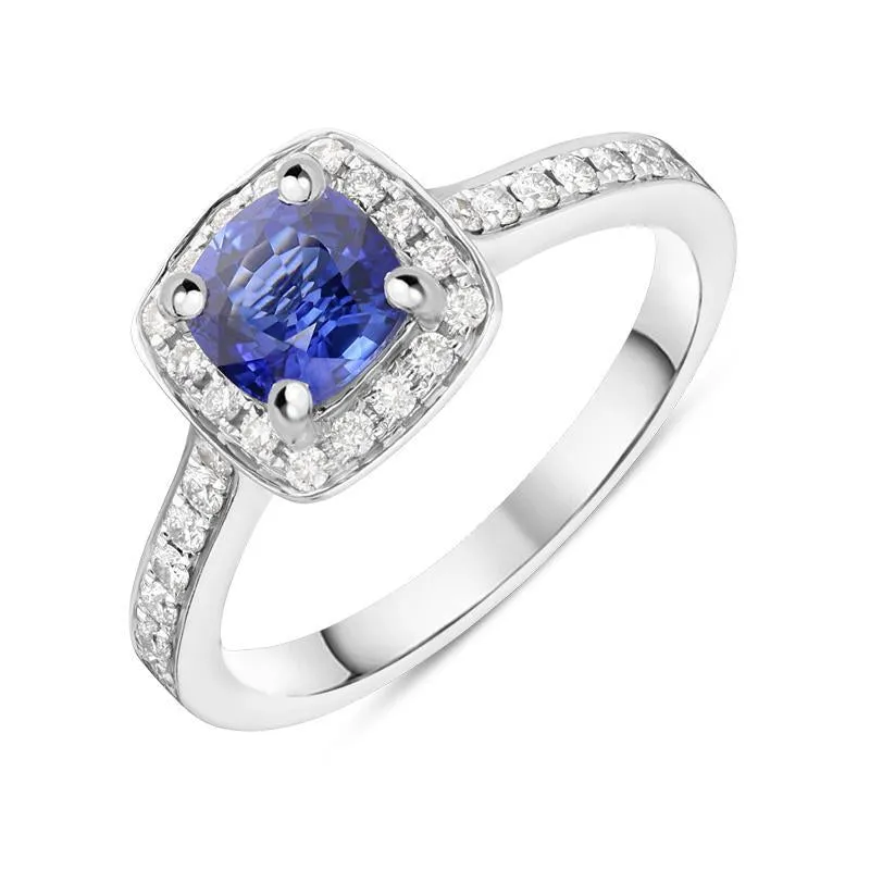 18ct White Gold 1.00ct Sapphire and Diamond Halo Ring D sold by Jura Watches