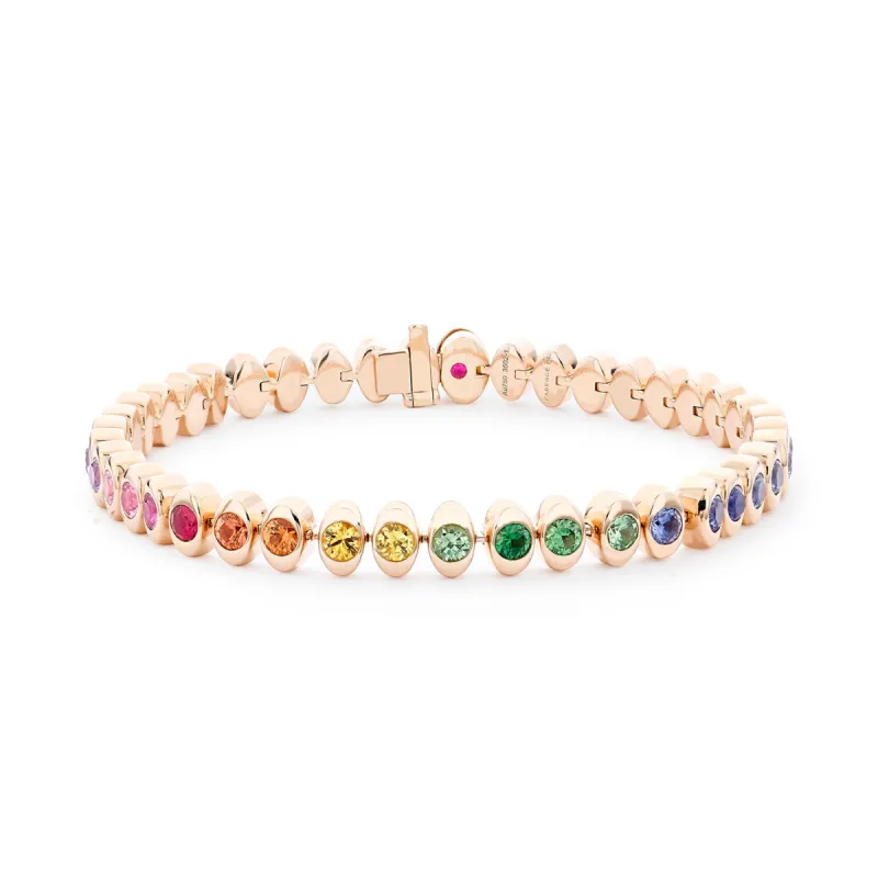 Faberge Colours of Love Cosmic Curve 18ct Rose Gold Rainbow Gemstone Tennis Bracelet sold by Jura Watches