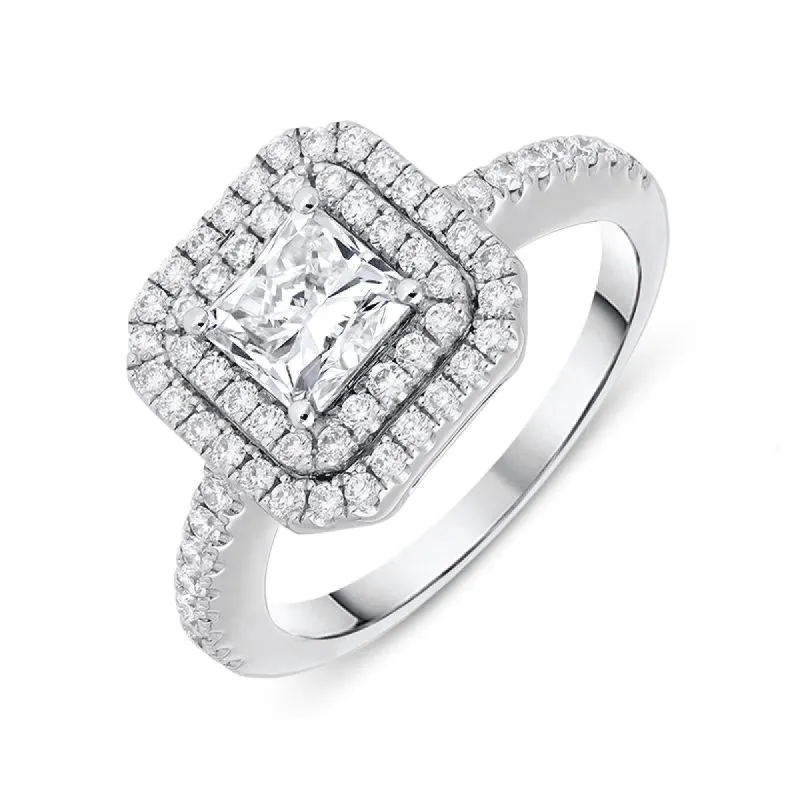 Platinum 1.43ct Diamond Cushion Halo Ring sold by Jura Watches
