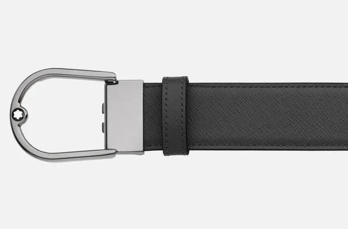 Montblanc Horseshoe Buckle 35mm Reversible Leather Belt Saffiano Printed Mastic/Black sold by Jura Watches product image thumbnail 3