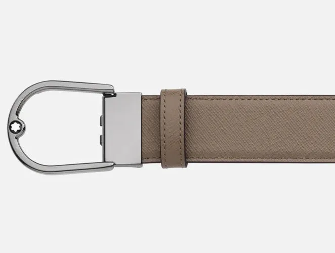 Montblanc Horseshoe Buckle 35mm Reversible Leather Belt Saffiano Printed Mastic/Black sold by Jura Watches product image thumbnail 2