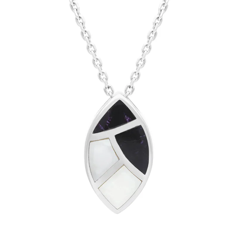 Sterling Silver Blue John White Mother Of Pearl Marquise Necklace D sold by Jura Watches