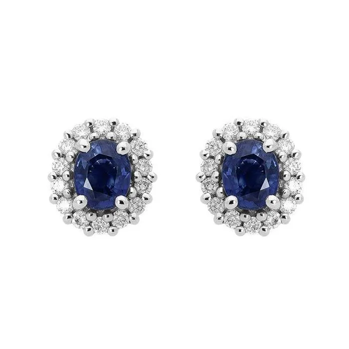 18ct White Gold 0.94ct Sapphire Diamond Oval Cluster Earrings sold by Jura Watches