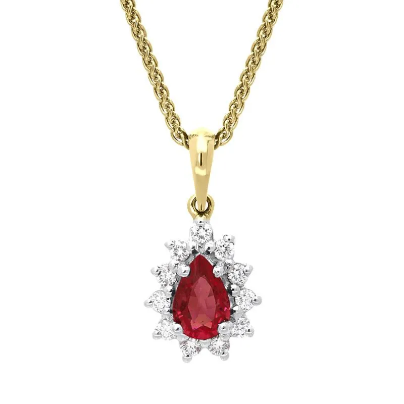 18ct Yellow Gold 0.56ct Ruby Diamond Pear Cluster Necklace sold by Jura Watches
