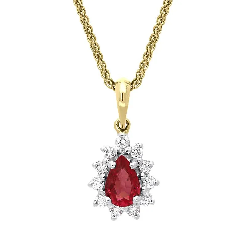 18ct Yellow Gold 0.56ct Ruby Diamond Pear Cluster Necklace sold by Jura Watches