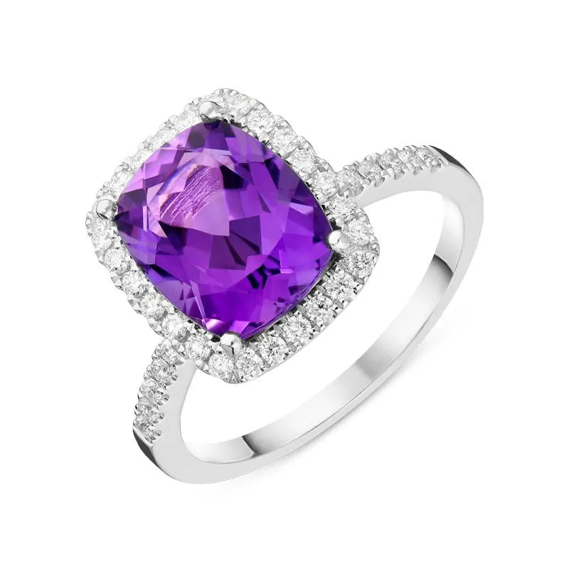 18ct White Gold 2.73ct Amethyst Diamond Cushion Cut Ring sold by Jura Watches