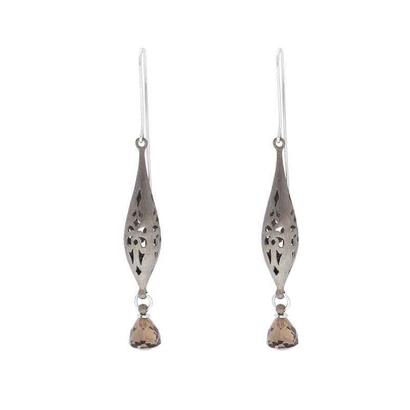 Sterling Silver Black Rhodium Smokey Quartz Drop Earrings D sold by Jura Watches