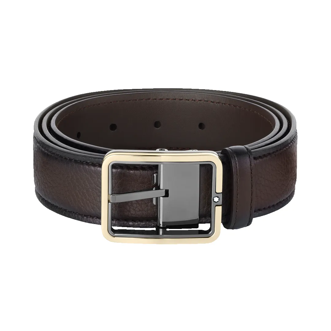 Montblanc 35mm Rectangular Frame Shiny Light Gold Leather Belt Brown sold by Jura Watches