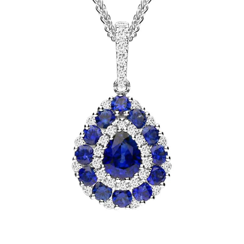 18ct White Gold 0.82ct Sapphire 0.22ct Diamond Pear Cluster Necklace sold by Jura Watches