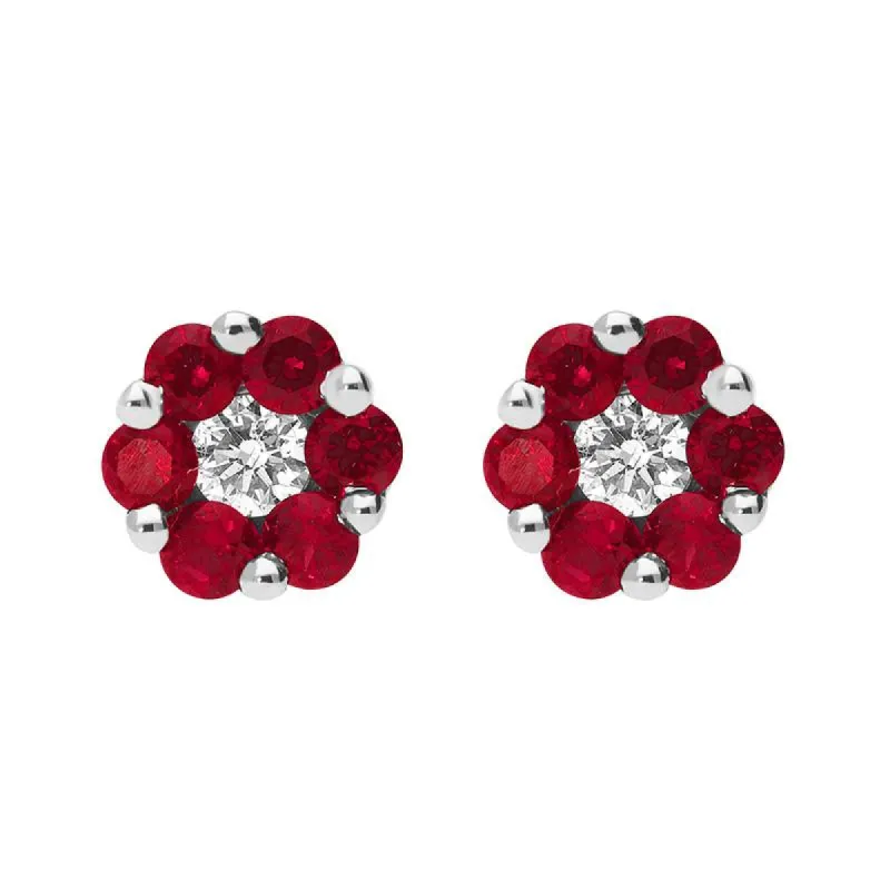 18ct White Gold 0.42ct Ruby Diamond Cluster Earrings sold by Jura Watches