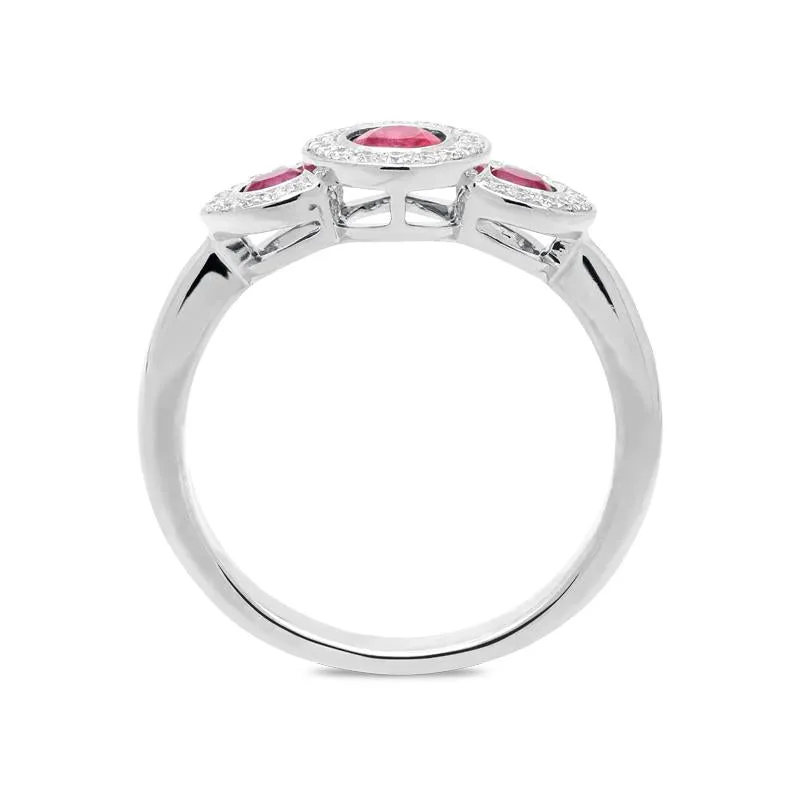18ct White Gold 0.67ct Ruby Diamond Trilogy Cluster Ring sold by Jura Watches product image thumbnail 2