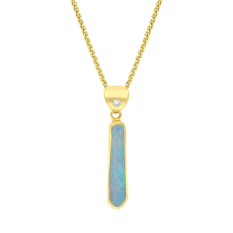 18ct Yellow Gold Diamond 0.03ct Opal Oblong Necklace sold by Jura Watches